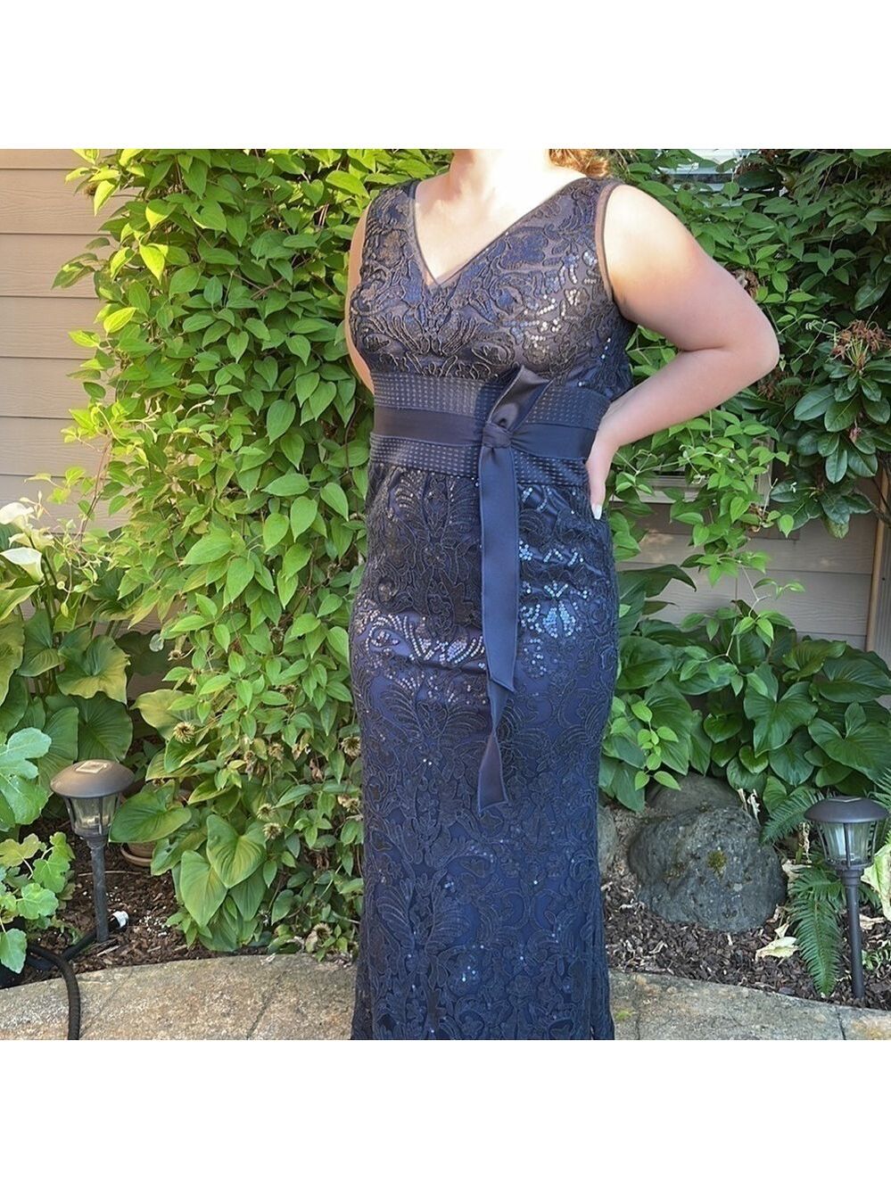 Tadashi Navy Blue V Neck Sequins maxi dress - Picture 3 of 12
